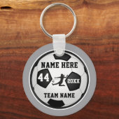 女子サッカーのパーティーが勝ち、グレー、白黒 キーホルダー (正面)