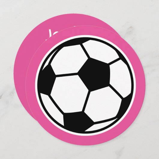 女子サッカーのラウンドバースデーパーティ招待状 招待状 (正面/裏面)