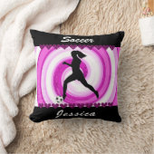 女子サッカーの渦巻き旋回とグリッターハート クッション (ブランケット)