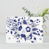 女子サッカーの誕生日ブルーサッカーボールの吹き出し 案内状 (スタンド正面)