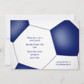 女子サッカーの誕生日ブルーサッカーボールの吹き出し 案内状 (裏面)
