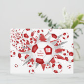 女子サッカーの誕生日レッドサッカーボールが星 案内状 (スタンド正面)