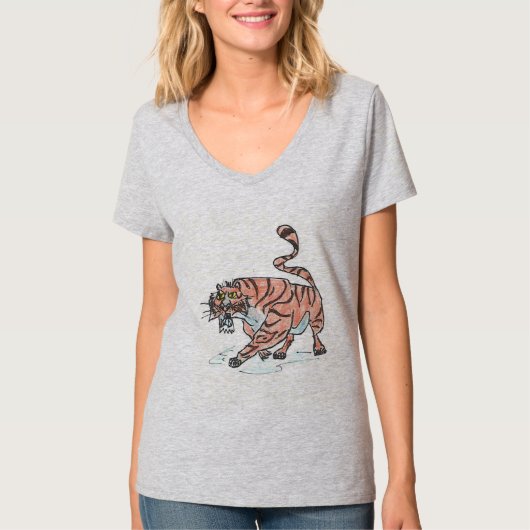 女子サッカーのTシャツ-激しいタイガー Tシャツ (正面)