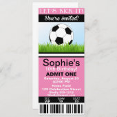 女子サッカーチケット誕生日招待状をカスタマイズ 招待状 (正面/裏面)