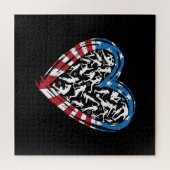 女子サッカーハート – 米国国旗 ジグソーパズル (横)