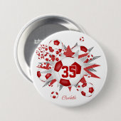 女子サッカーパーソナライズされたのボールが赤く膨らむ 缶バッジ (正面&裏面)