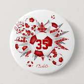 女子サッカーパーソナライズされたのボールが赤く膨らむ 缶バッジ (正面)