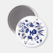 女子サッカーパーソナライズされたのボールが青く輝く マグネット (正面/裏面)