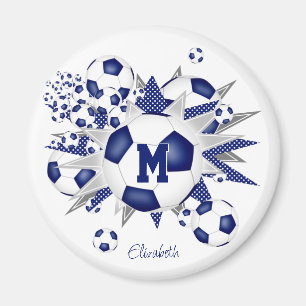女子サッカーパーソナライズされたのボールが青く輝く マグネット