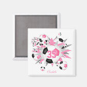 女子サッカーパーソナライズされたボールのパンクブラック マグネット (正面/裏面)