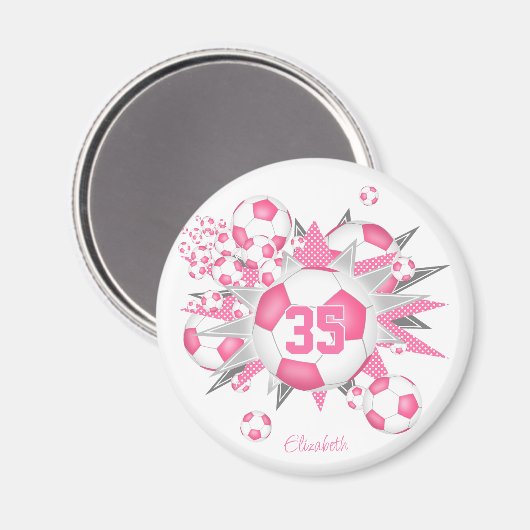 女子サッカーパーソナライズされたボールのパンク マグネット (正面/裏面)