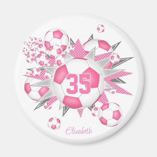 女子サッカーパーソナライズされたボールのパンク マグネット (正面)