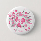 女子サッカーパーソナライズされたボールのパンク 缶バッジ (正面)