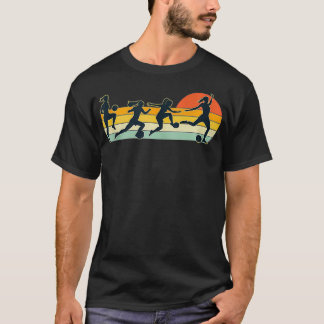 女子サッカープレーヤーレトロサンセットサッカー Tシャツ