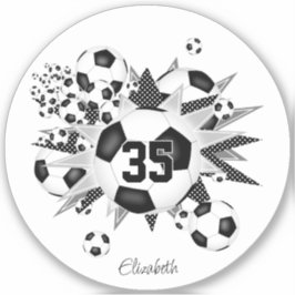 女子サッカーボールの白黒の名前 シール