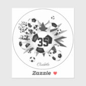 女子サッカーボールの白黒の名前 シール (シート)