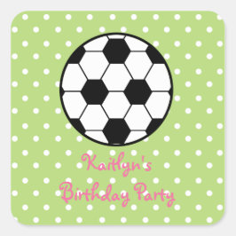 女子サッカーボール誕生日パーティシール スクエアシール