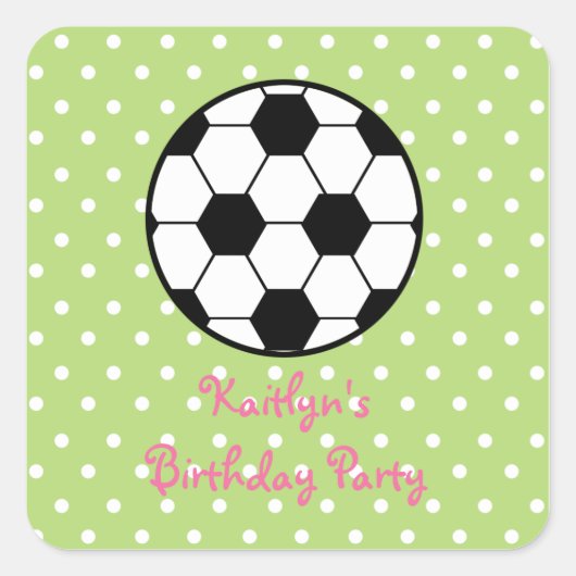 女子サッカーボール誕生日パーティシール スクエアシール (正面)