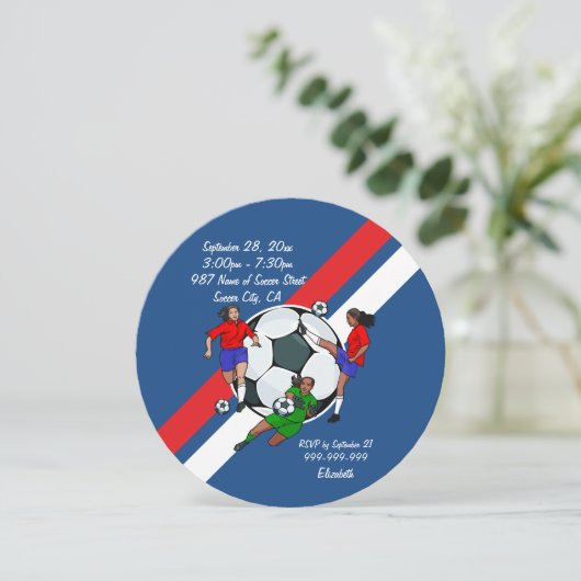 女子サッカーボール誕生日パーティー 招待状 (スタンド正面)