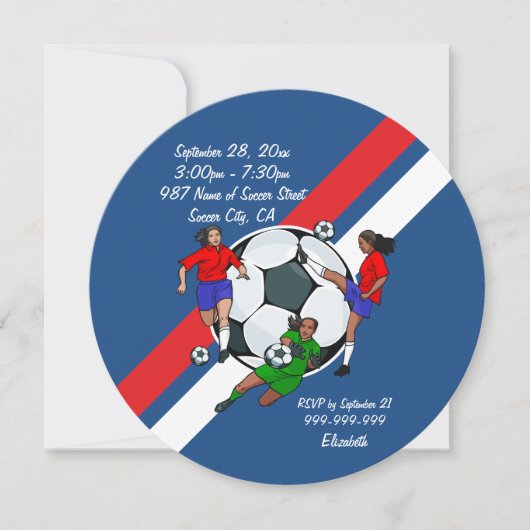 女子サッカーボール誕生日パーティー 招待状 (正面)