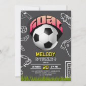 女子サッカーボール 誕生日パーティー招待状 招待状 (正面)