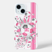 女子サッカーモノグラムののボールがピンク色の灰色のパンク Case-Mate iPhoneケース (裏面)