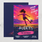 女子サッカー誕生日招待状 招待状 (正面/裏面)
