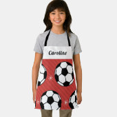 女子サッカー赤ボール&雪片キッズ名かわいい エプロン (インサイチュ)