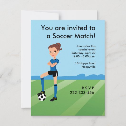 女子サッカー選パーソナライズされた手 招待状 (正面)