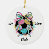 女子サッカー選手のクリスマス セラミックオーナメント (正面)