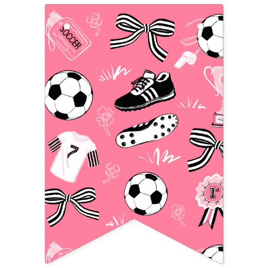 女子サッカー選手の誕生日パーティッガーリークピンク バンティングフラッグ (第1の旗)