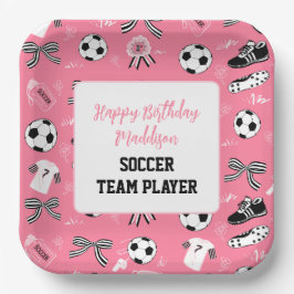 女子サッカー選手の誕生日パーティッガーリークピンク ペーパープレート