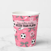 女子サッカー選手の誕生日パーティッガーリークピンク 紙コップ (裏面)