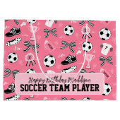 女子サッカー選手ガーリーピンク抱き枕 ラージペーパーバッグ (裏面)
