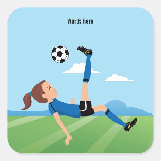 女子サッカー選手3インチスクエアステッカー スクエアシール (正面)