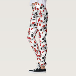 女子サッカー部のチームカラーのえんじ色と黒のサッカーボール レギンス