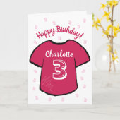 女子サッカー3歳の誕生日おめでとうTシャツ カード (黄色い花)