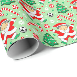 女子サッカー クリスマス ホリデー ギフト ラッピングペーパー