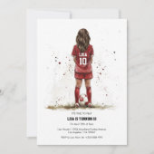 女子サッカー 誕生日招待状 招待状 (正面)