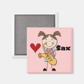 女子サックス奏者Tシャツとギフト マグネット (正面/裏面)