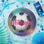 女子サパーソナライズされたッカー銀河系誕生日プレート ペーパープレート (パーティー)