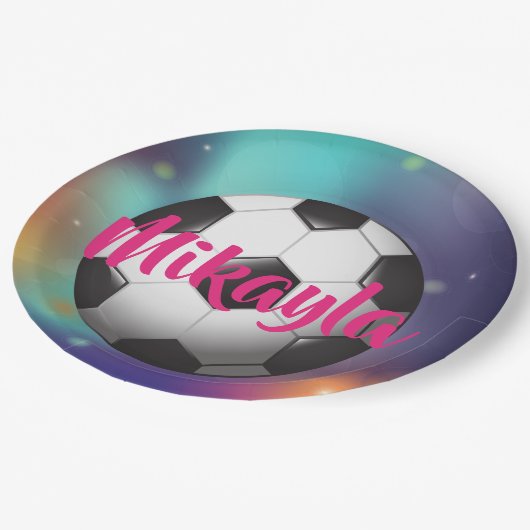 女子サパーソナライズされたッカー銀河系誕生日プレート ペーパープレート (アングル)