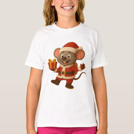 女子サンタTシャツ | キュートなクリスマスプレゼントC Tシャツ (正面)