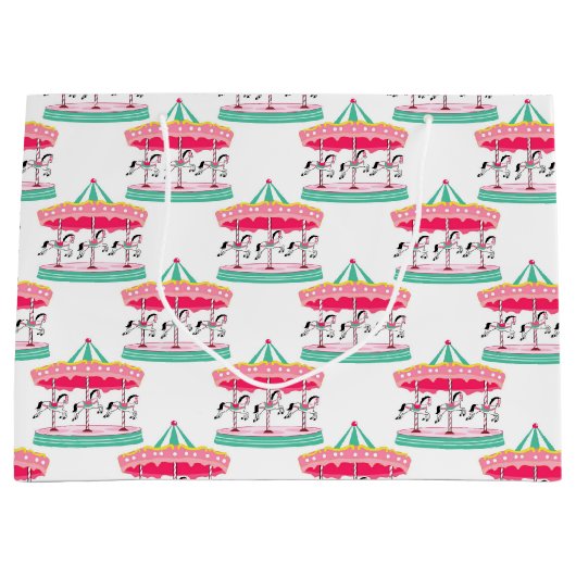 女子サーカス回転木馬パターン大パーティーバッグ ラージペーパーバッグ (正面)