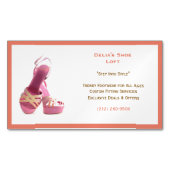 女子サーモンピンクシューズファッション マグネット名刺 (正面)