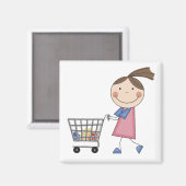 女子ショッピングTシャツとギフト マグネット (正面/裏面)