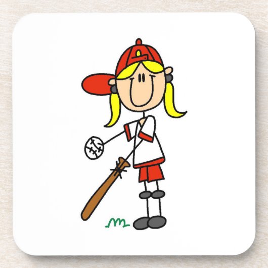 女子シンプル線画 野球 バッター コースター (正面)