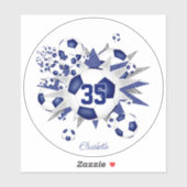 女子ジャージナンバーサッカーボールが青く輝く シール (シート)