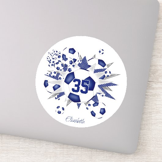 女子ジャージナンバーサッカーボールが青く輝く シール (詳細)