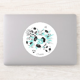 女子ジャージーナンバーサッカーボール星ライトティール（緑がかった色） シール